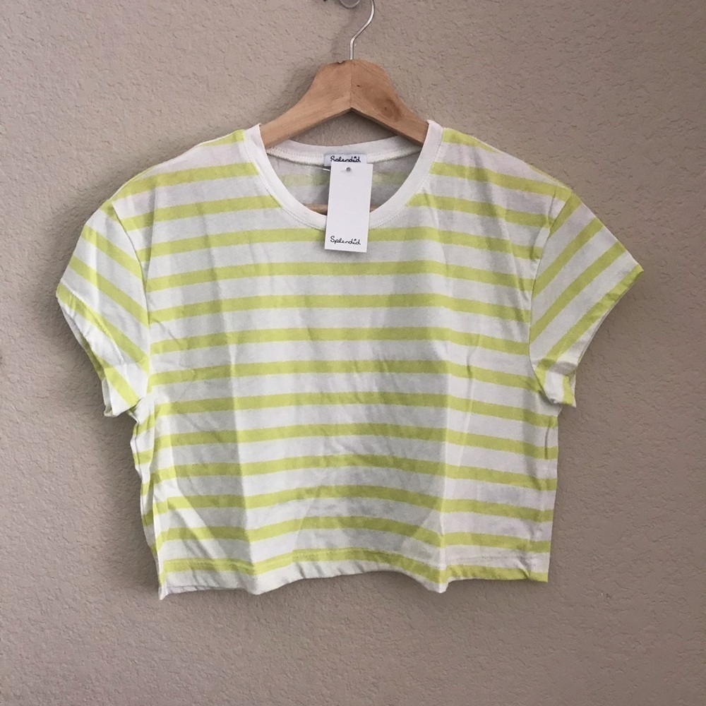 Splendid Small Lime Green Stripe Cropped Tee
